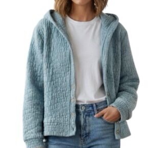 Cost Plus World Market Sweaters - World Market Blue Cotton Blend Quilted Cropped Cardigan Jacket Sweater OS